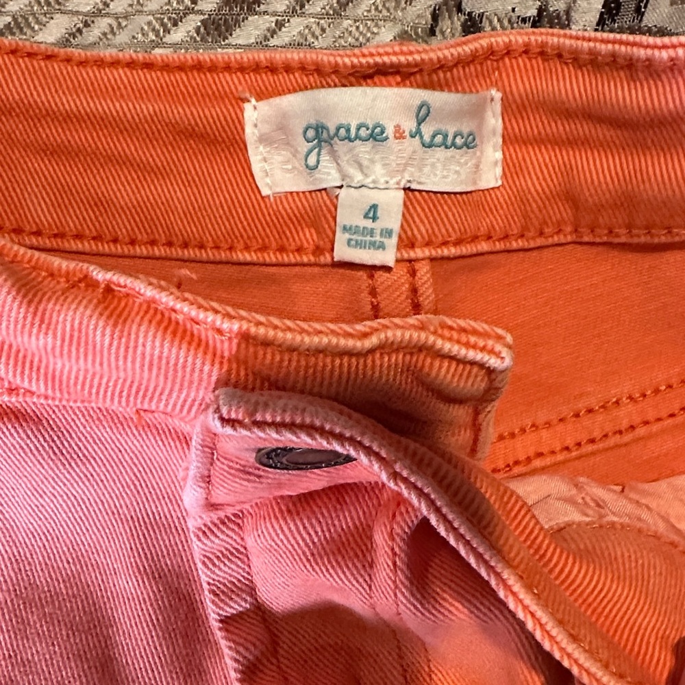Grace & Lace Vibrant Coral Jean Shorts - Picture 6 of 8